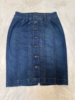 One 5 One Dark Blue Button-Front Denim Pencil Skirt Size M